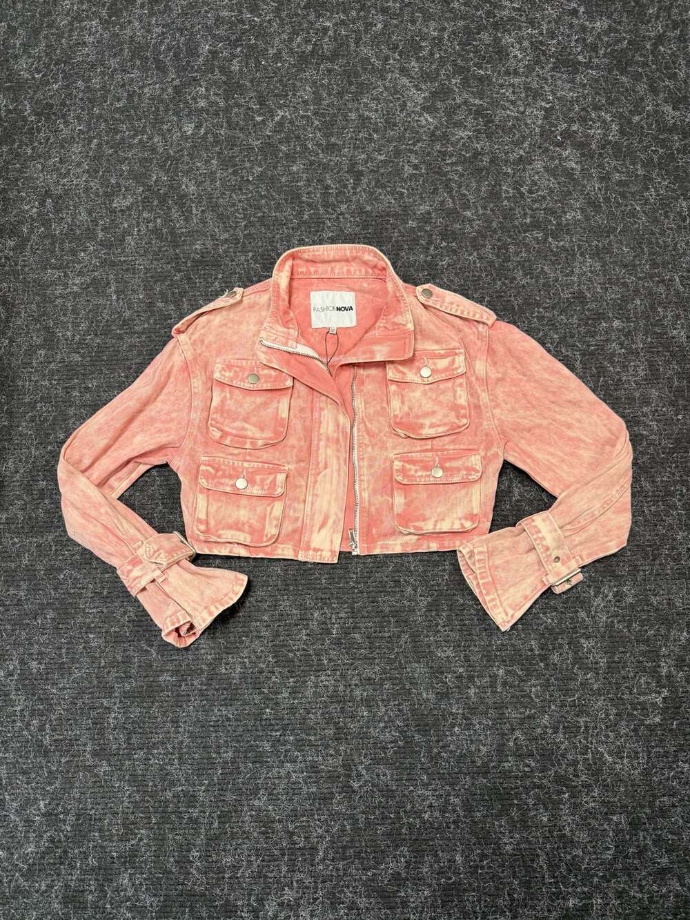 Fashion Nova Womens Billie Cropped Cargo Jacket Pink Acid Wash Size S Y2K Utilit